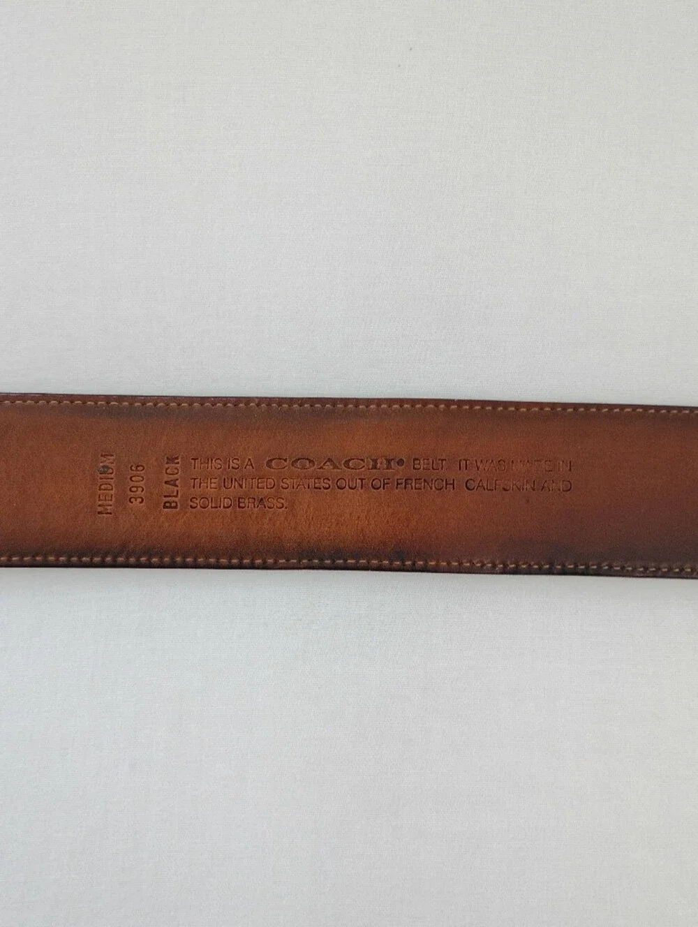 VTG COACH Belt Men's M Black French Calfskin Suede Lining Brass Buckle USA #3906